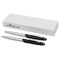 Geneva stylus ballpoint pen and rollerball pen set, Silver, solid black