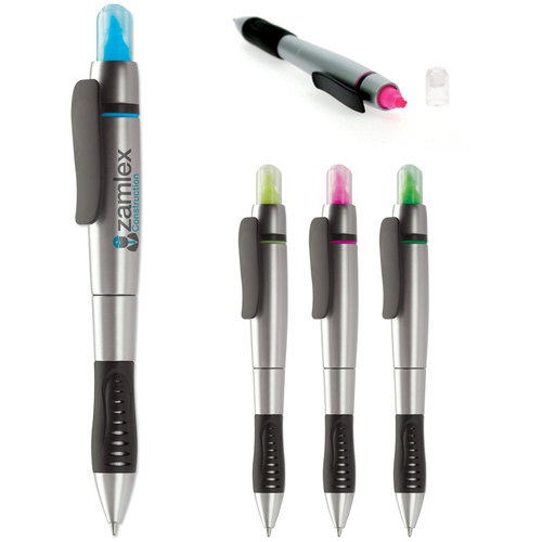 Highlighter and Ball pen, Silver / Blue